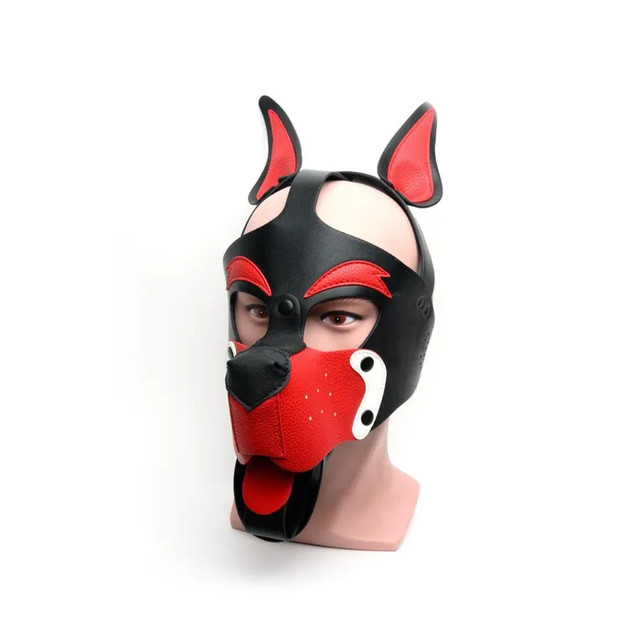 665 Mens Underwear 665 Leather Masker Playful Pup Hood ZwartRoodWit One Size
