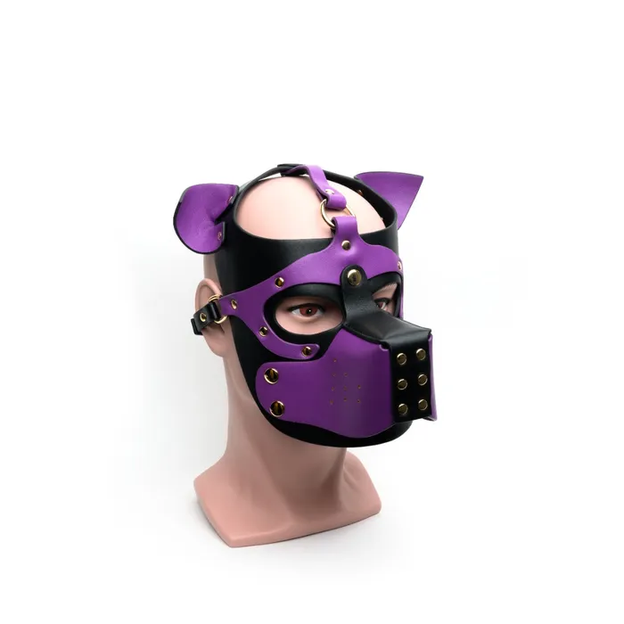 Anal | 665 - Bondage Pup Hood Black Purple - Paars Zwarte Puppy Play Hood - Masker - PU Leer - One Size - 665