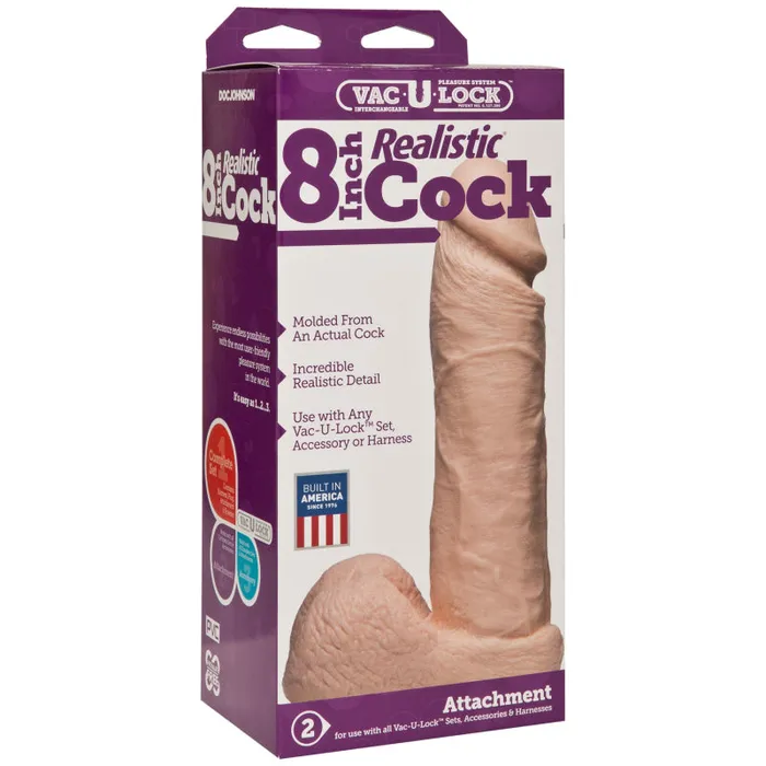 Doc Johnson Dildos | Vac-U-Lock 8 Inch Realistic Cock - White Doc Johnson Dildos | Vac-U-Lock 8 Inch Realistic Cock - White