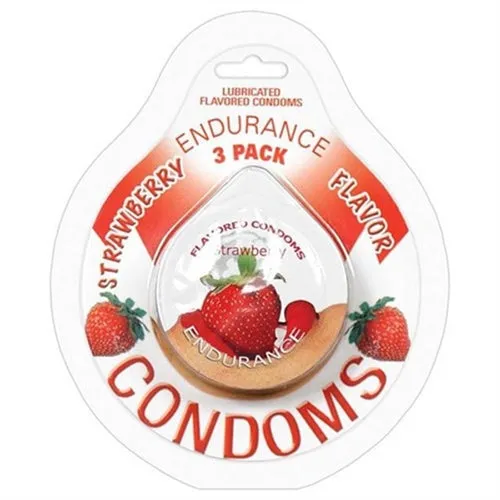 Enhancers Hott Products Endurance Lubricated Flavored Condoms 3 Pack Disc Strawberry