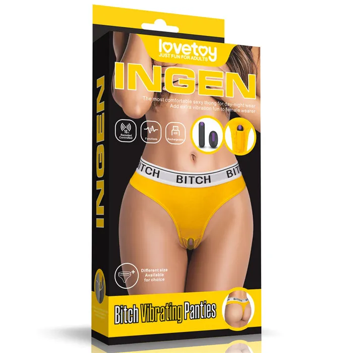Ingen Bitch Vibrating Panties Yellow Large Size Rechargeable Vibrating Panties Lovetoy Female Sex Toys Ingen Bitch Vibrating Panties Yellow Large Size Rechargeable Vibrating Panties Lovetoy Female Sex Toys
