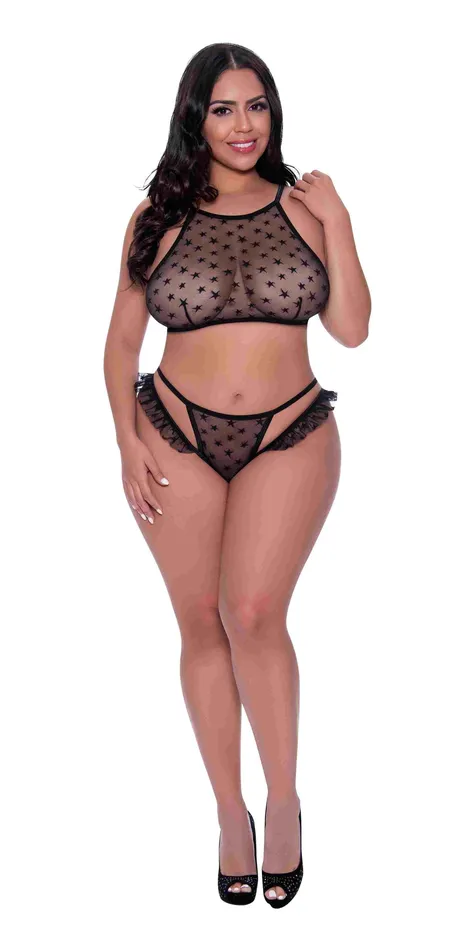 Love Star Halter Bra & Panty Set Black | Magic Silk Lingerie Anal