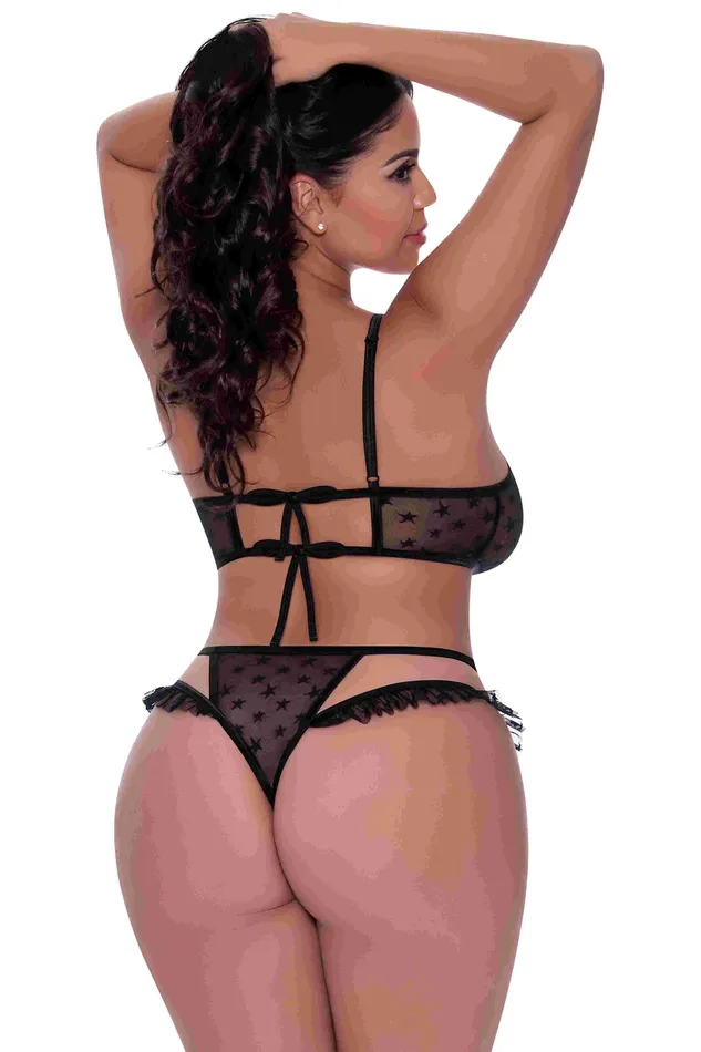Love Star Halter Bra & Panty Set Black | Magic Silk Lingerie Anal
