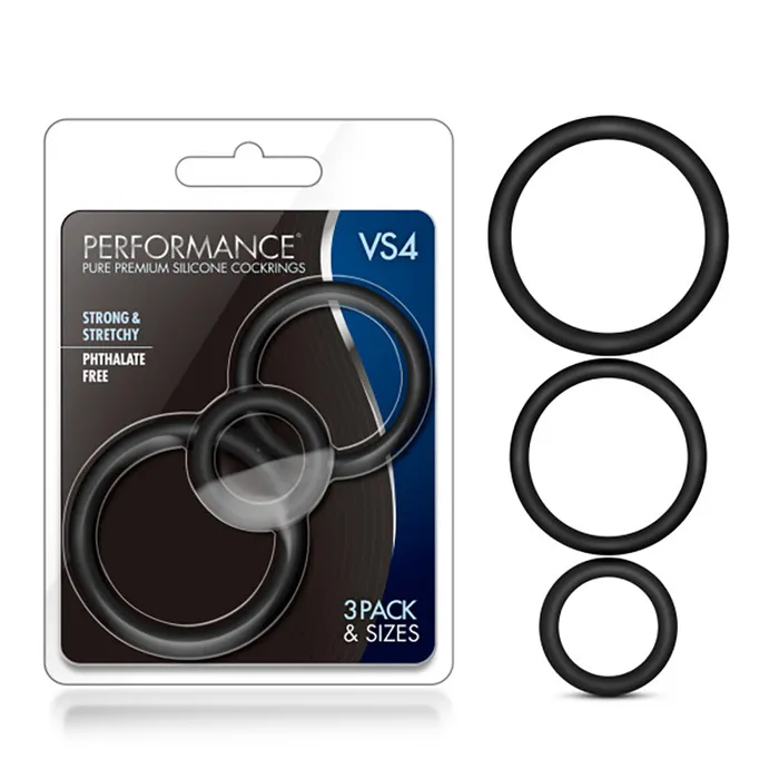 Blush Novelties Performance Vs4 Pure Premium Silicone Cockring Set Black Anal
