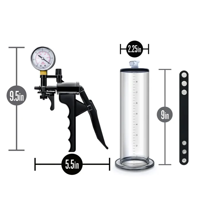 Male Sex Toys Blush Novelties Performance Vx8 Premium Penis Pump System With Silicone Cock Strap Clear