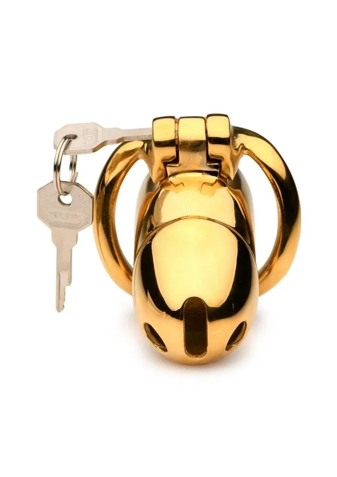 Male Sex Toys Master Series Master Series Midas 18k GoldPlated Locking Chastity Cage