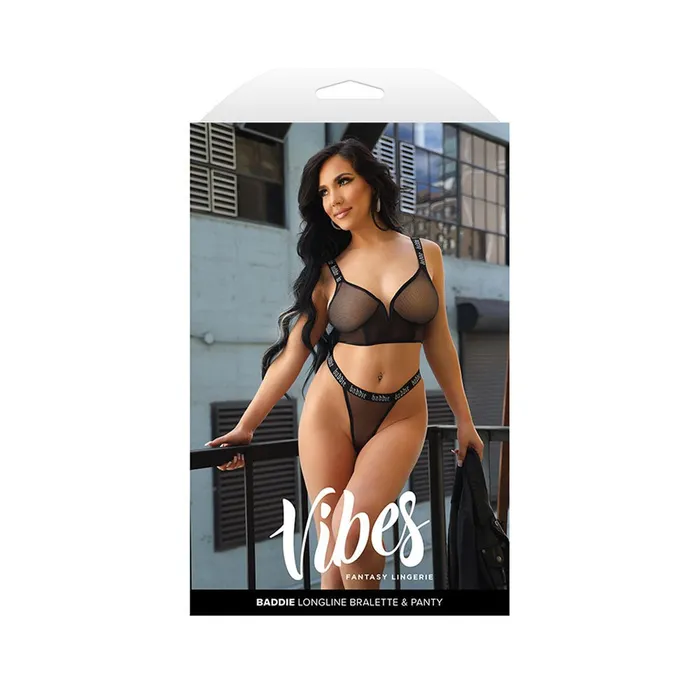Vibrators Fantasy Lingerie VIBES BADDIE Longline Bralette Panty ML Black Vibrators Fantasy Lingerie VIBES BADDIE Longline Bralette Panty ML Black
