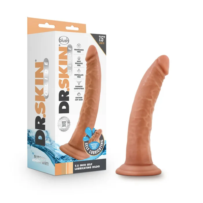Blush Novelties Dildos Dr Skin Glide 75in Self Lubricating Dildo Mocha