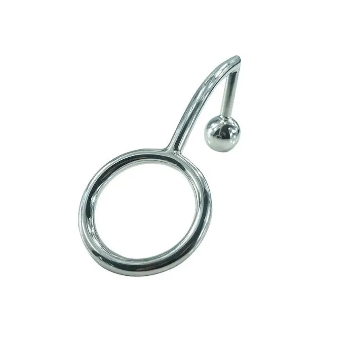 Stainless Steel Shafter Ball Ring with Anal Hook 45x30mm DUS Male Sex Toys