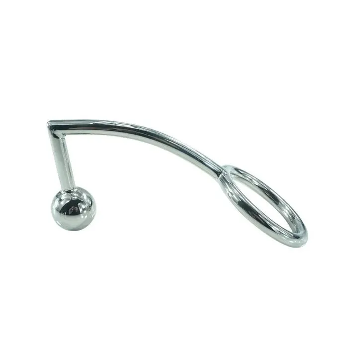 Stainless Steel Shafter Ball Ring with Anal Hook 45x30mm DUS Male Sex Toys