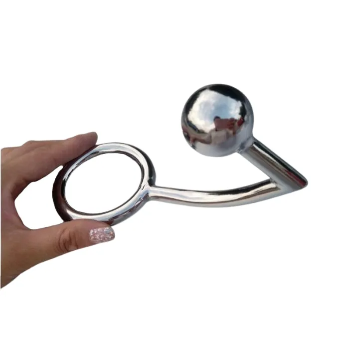 Stainless Steel Shafter Ball Ring with Anal Hook 45x30mm DUS Male Sex Toys